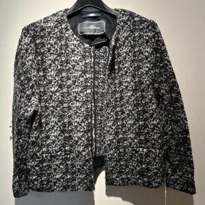 Malene Birger Long Sleeve Black/Gray Pelagia Wool Blend Boucle Open Jacket-Sz 38